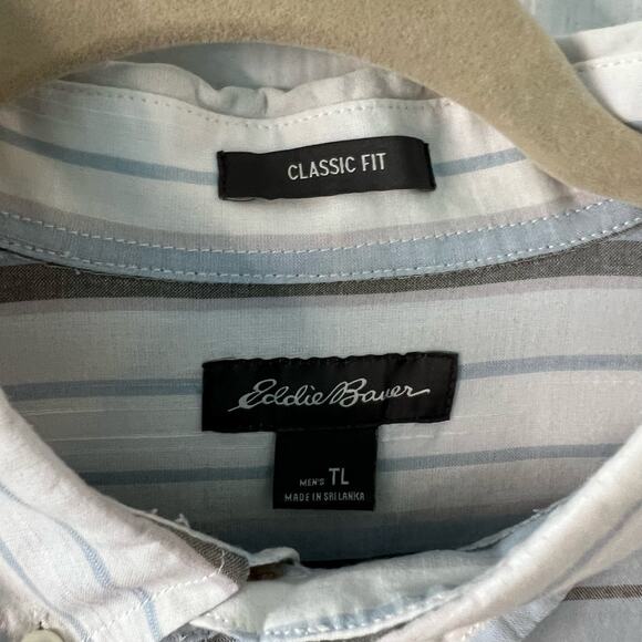 Eddie Bauer Classic Fit Shirt Men’s Size L TALL 100% Cotton Striped Button Up - Picture 4 of 11